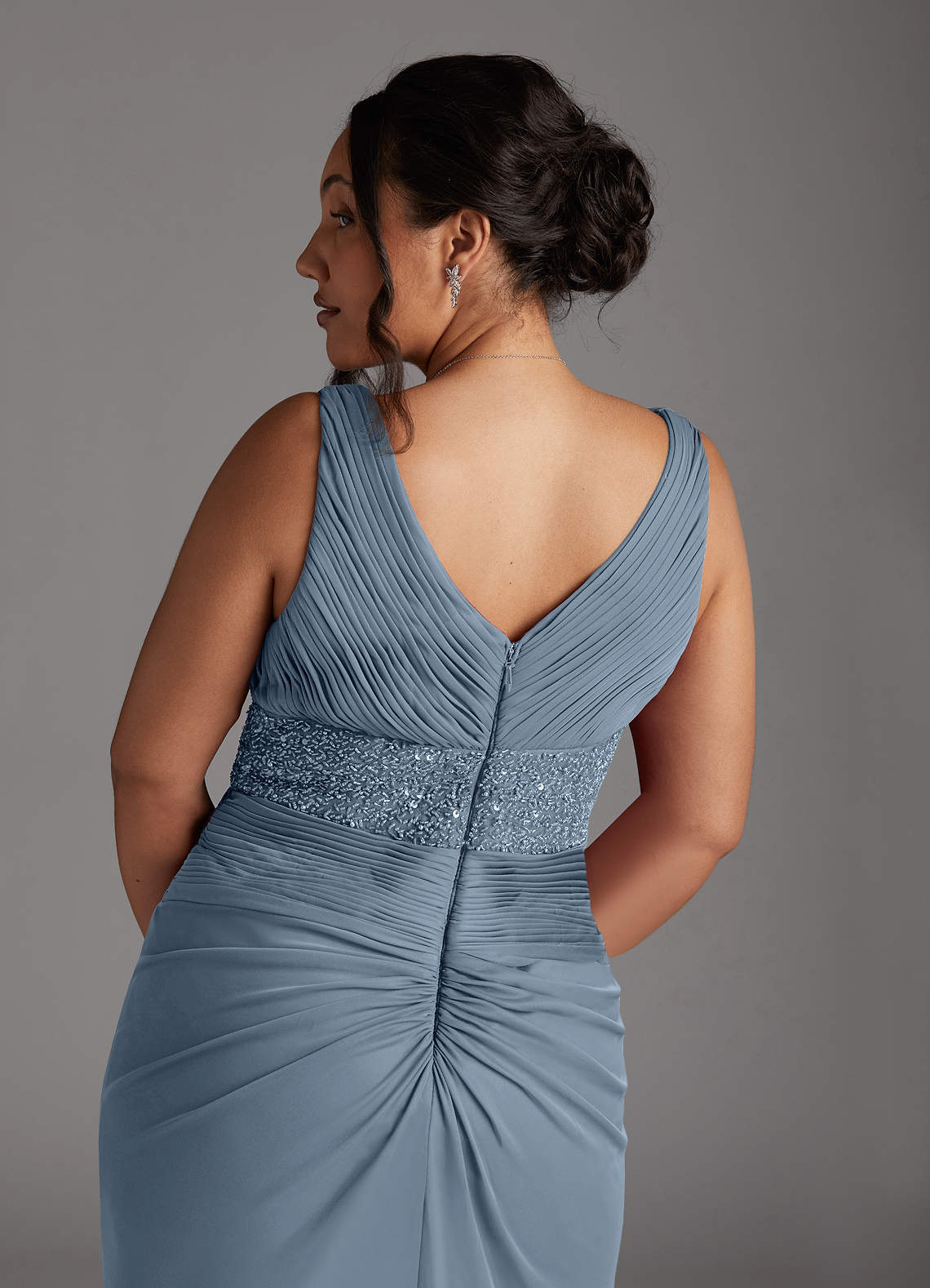 Dusty Blue Mermaid Sequins Mesh Dress