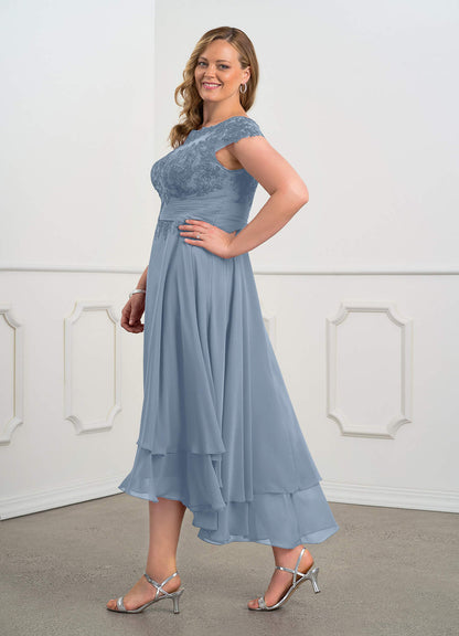 Dusty Blue Lace Chiffon Dress