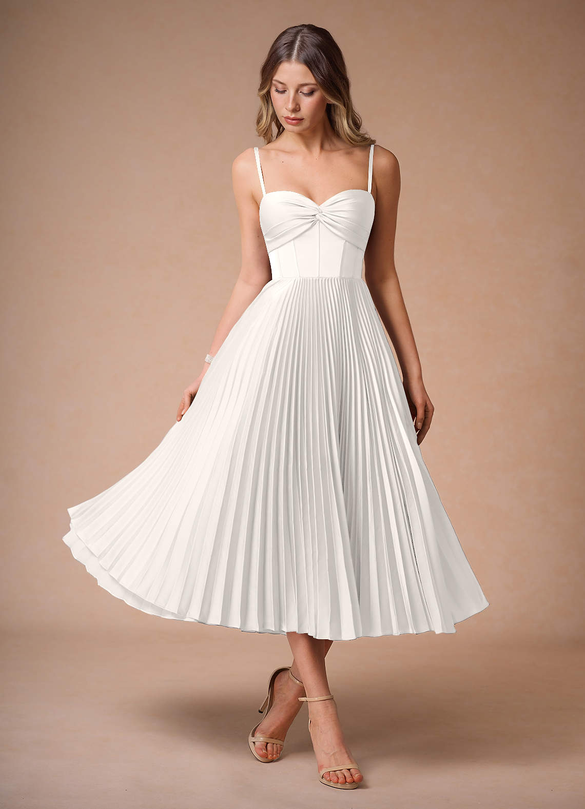 L¨¦na White Pleated Midi Dress  Dress