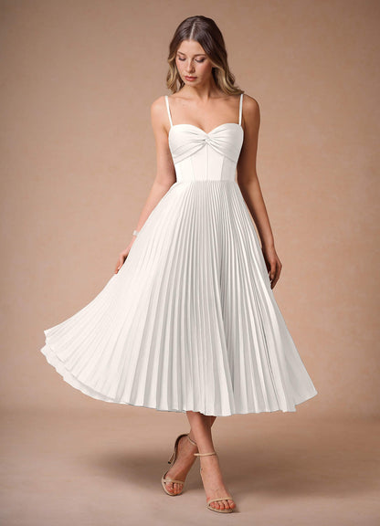 L¨¦na White Pleated Midi Dress  Dress