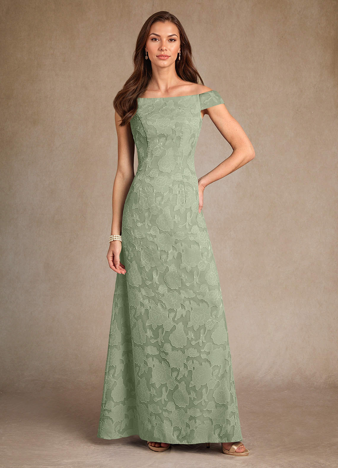Dusty Sage A-Line Boatneck Floral Burnout Dress