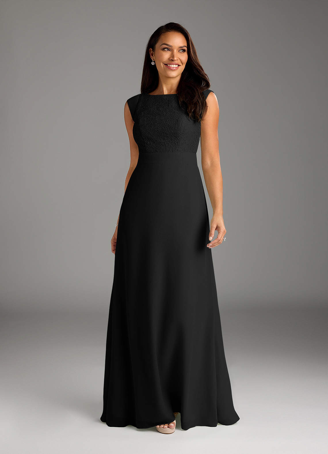 Black A-Line Lace Chiffon Dress