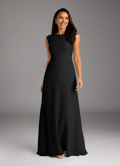 Black A-Line Lace Chiffon Dress