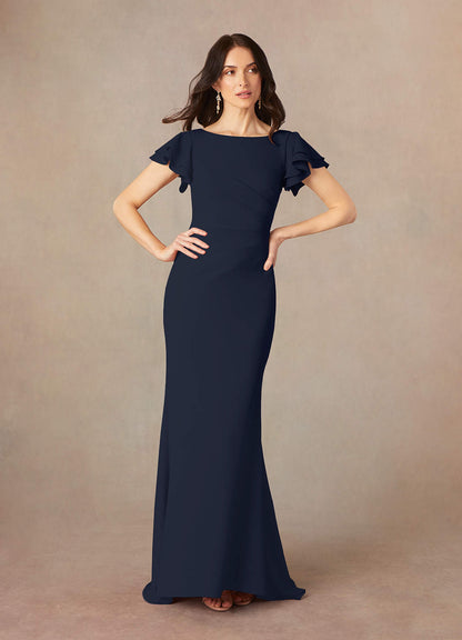 Dark Navy Mermaid Scoop Ruched Stretch Crepe Dress