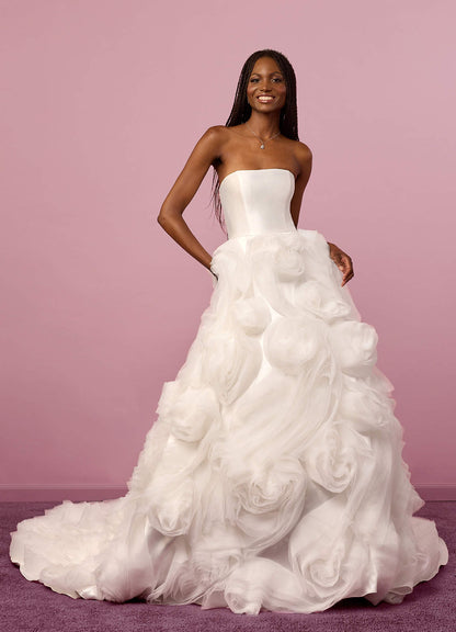 Diamond White Ball-Gown Strapless Organza Dress Diamond White