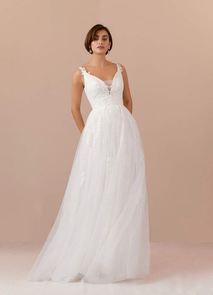 Diamond White A-Line Lace Tulle Dress