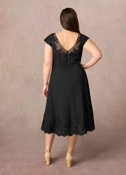 Black A-Line Scoop Lace Dress