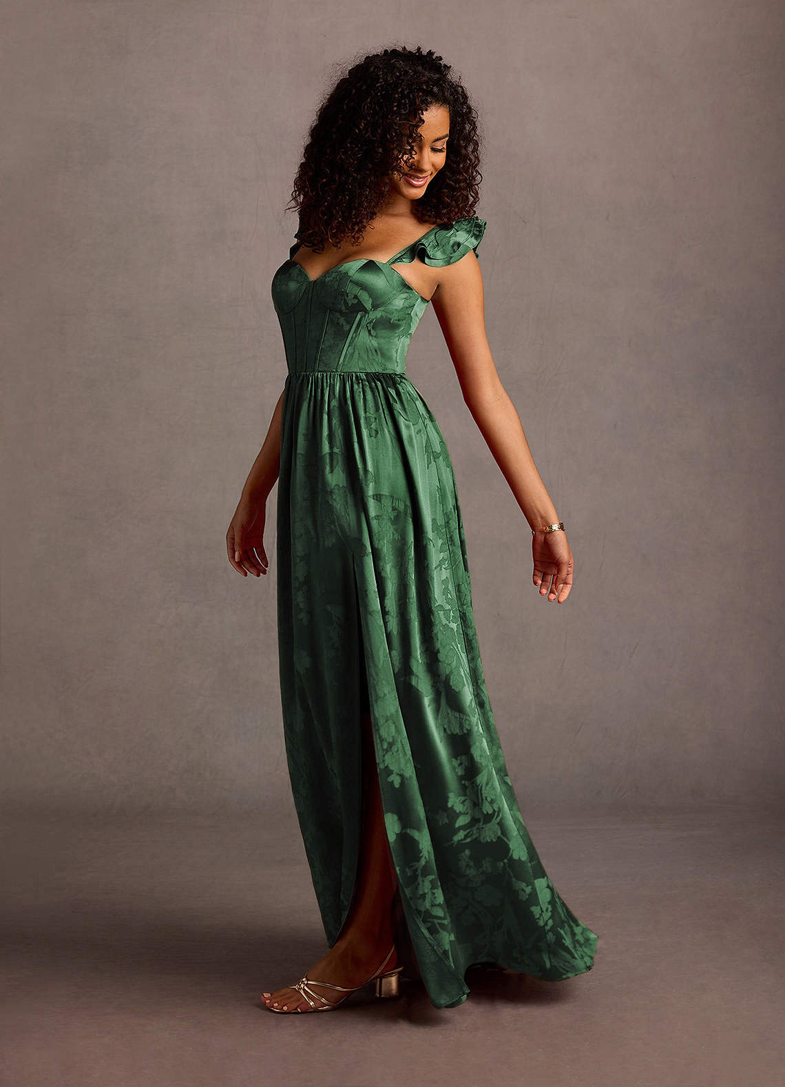 Jianna Hunter Green Flutter Sleeves Maxi Dress