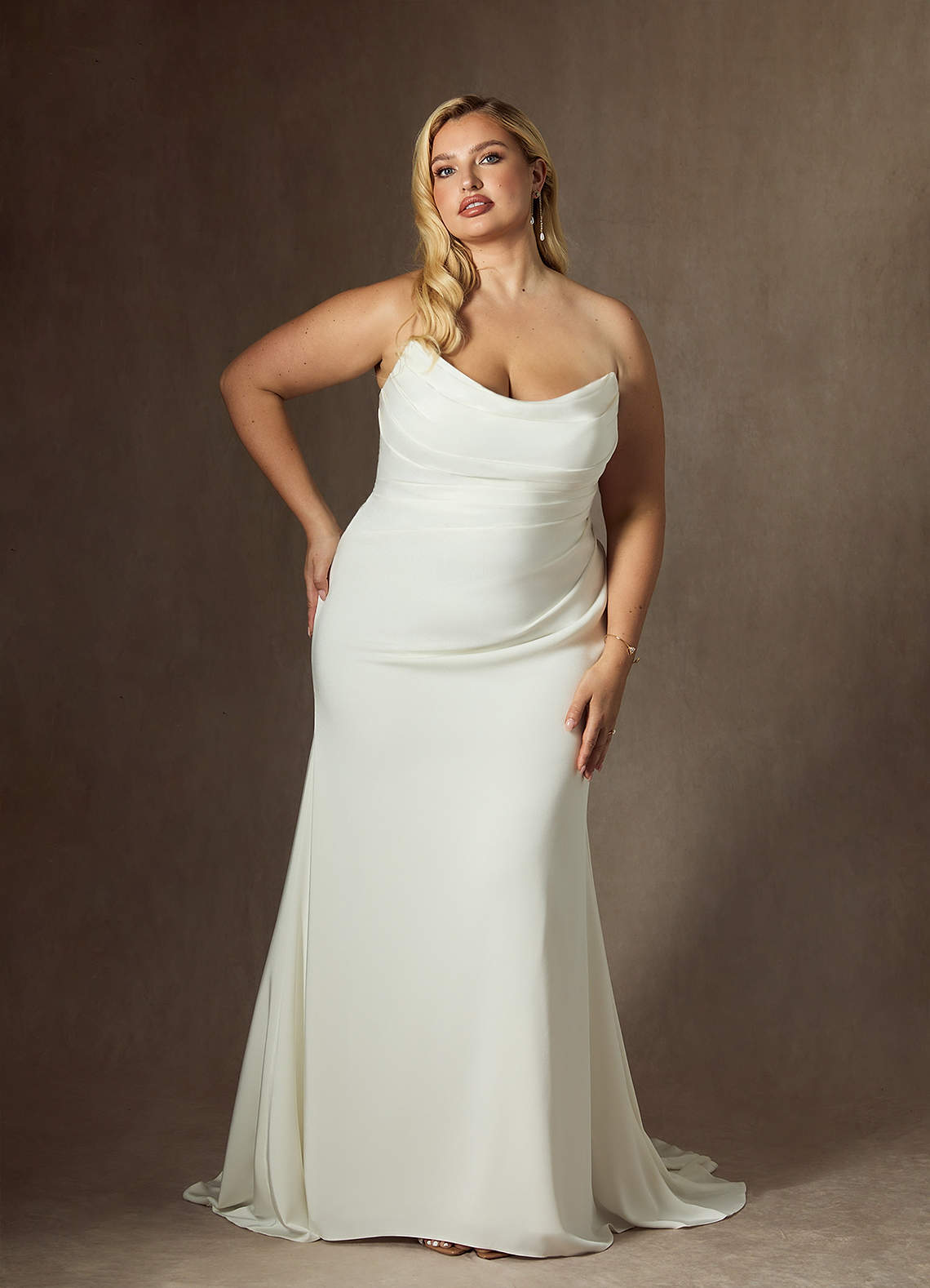 Diamond White Mermaid Strapless Crepe Back Satin Dress