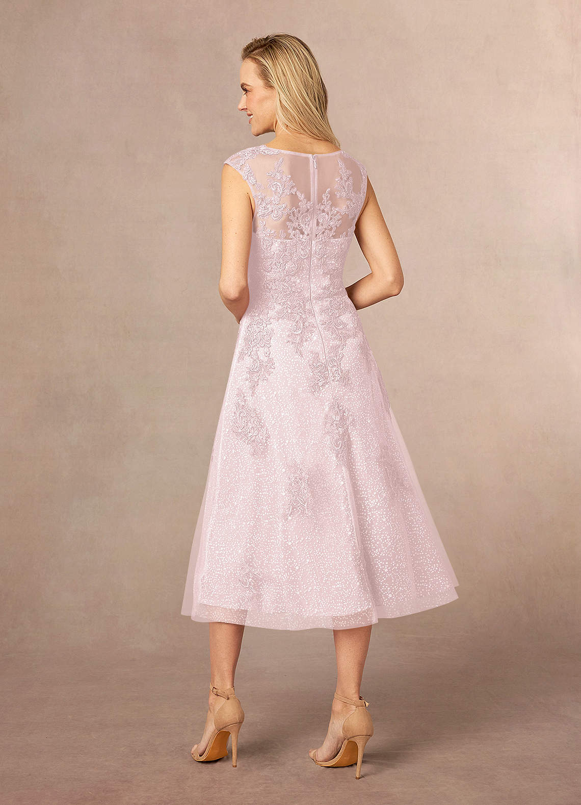 Blushing Pink A-Line Boatneck Lace Tulle Dress