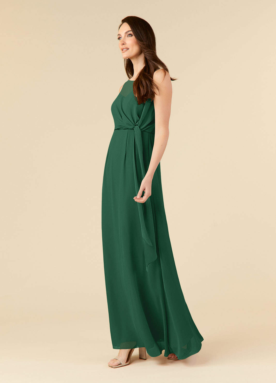 Dark Green A-Line Scoop Pleated Chiffon Dress