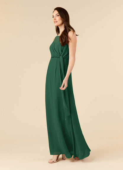 Dark Green A-Line Scoop Pleated Chiffon Dress