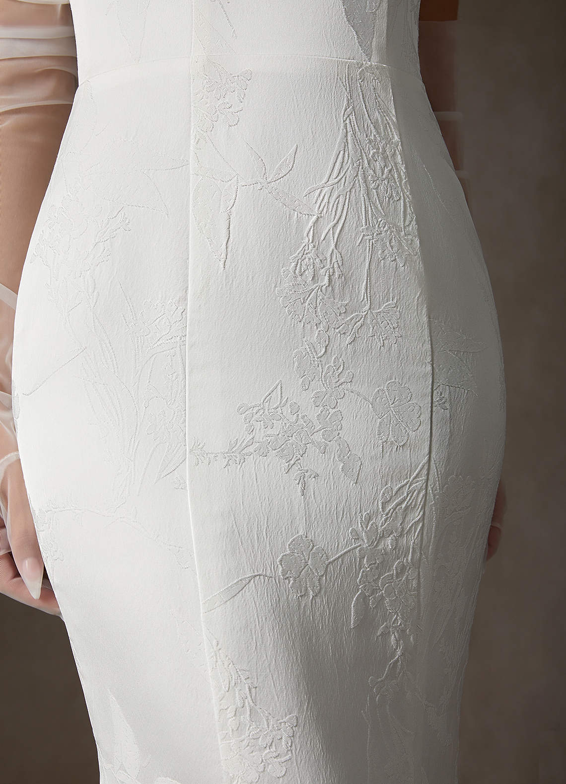 Diamond White Mermaid Strapless Floral Jacquard Dress