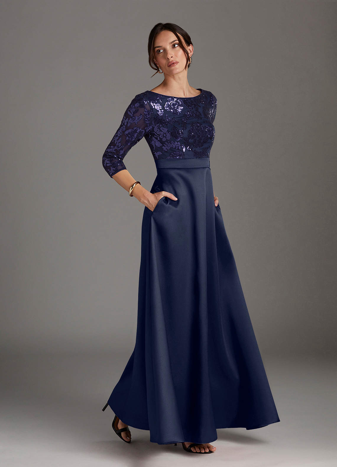 Dark Navy A-Line Sequins Dress