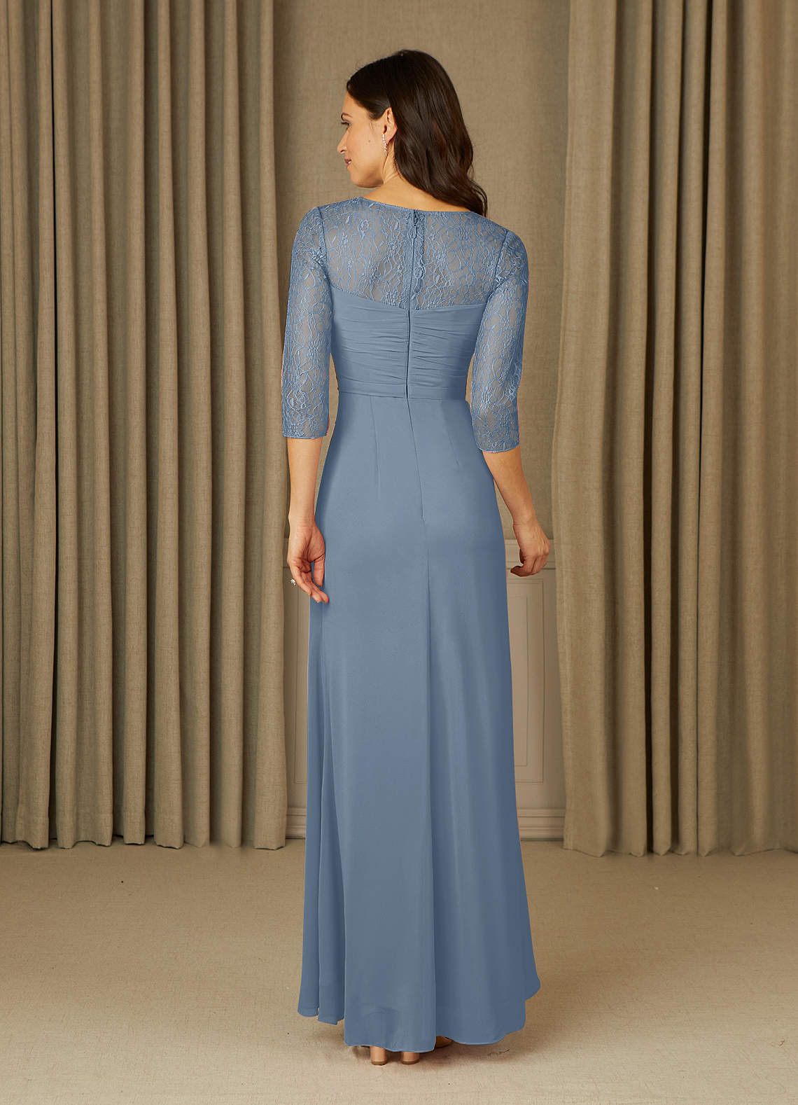 Dusty Blue A-Line Lace Chiffon Dress