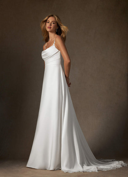 Diamond White A-Line Lace Stretch Satin Dress