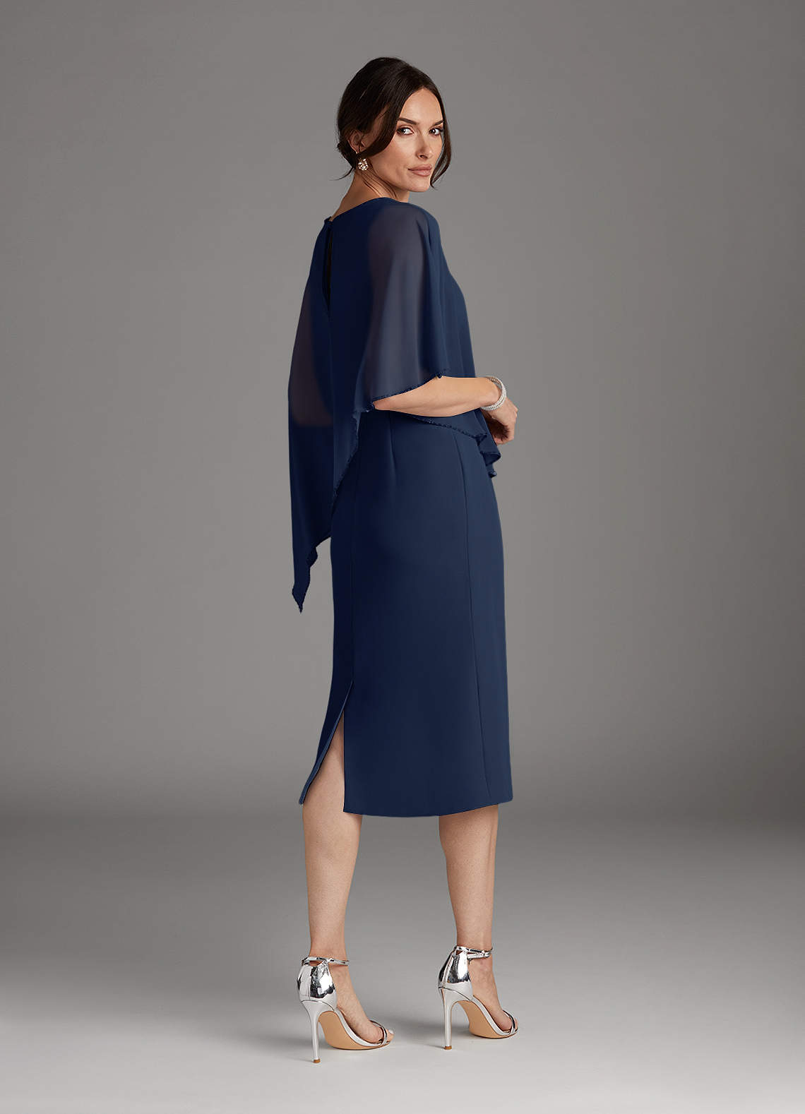 Dark Navy Sheath Sequins Chiffon Dress