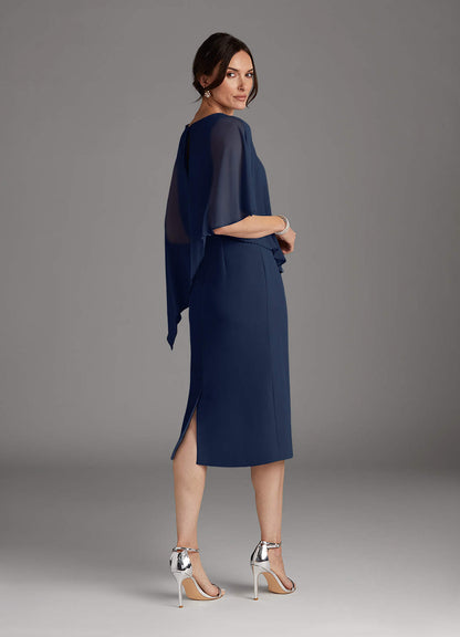 Dark Navy Sheath Sequins Chiffon Dress