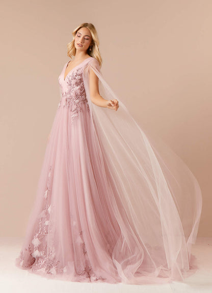 Vintage Mauve Blushing Pink A-Line Sequins Tulle Dress