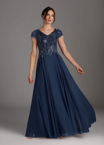Dark Navy A-Line Sequins Chiffon Dress