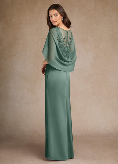 Eucalyptus A-Line Lace Stretch Satin Dress