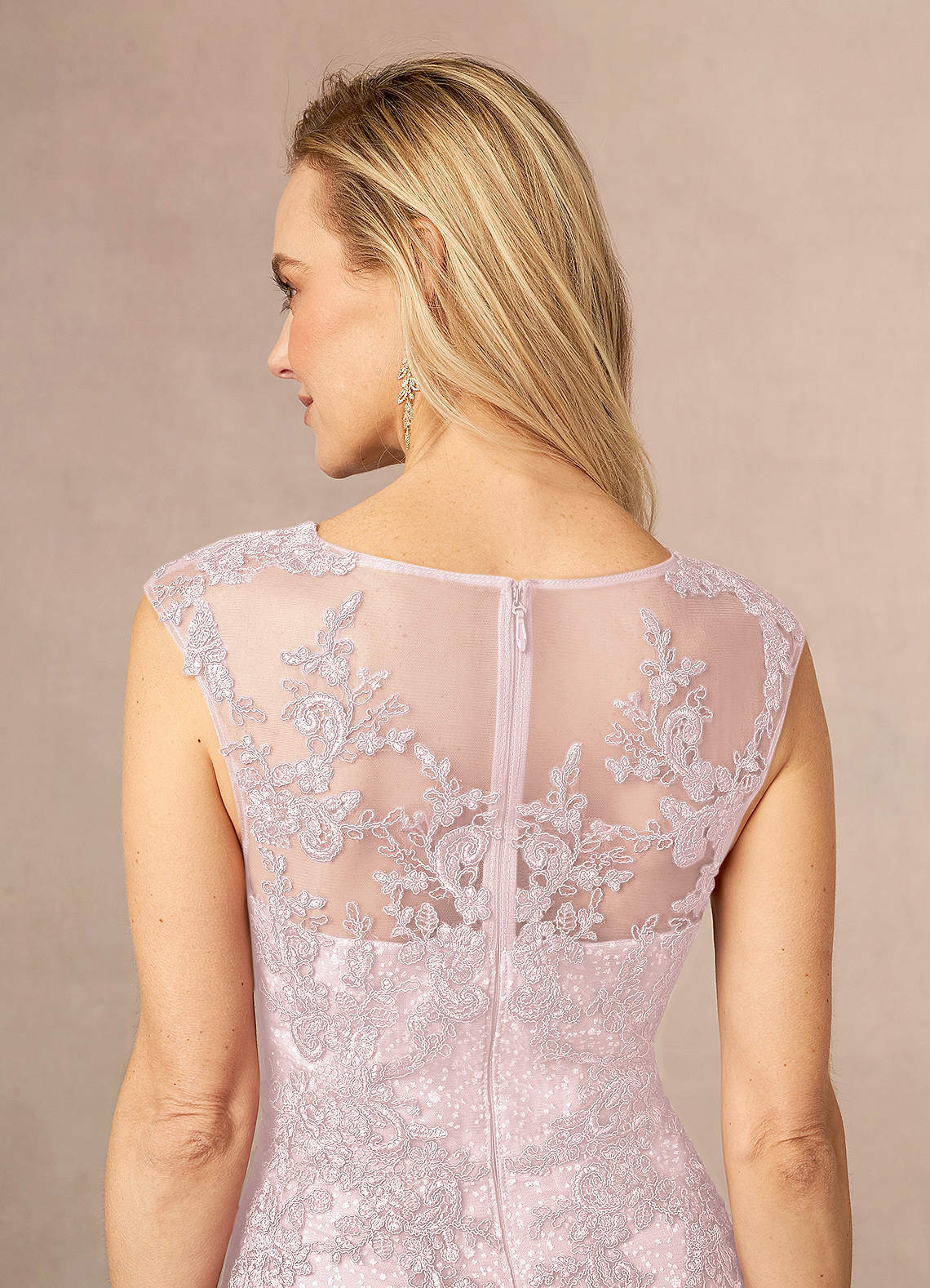 Blushing Pink A-Line Boatneck Lace Tulle Dress