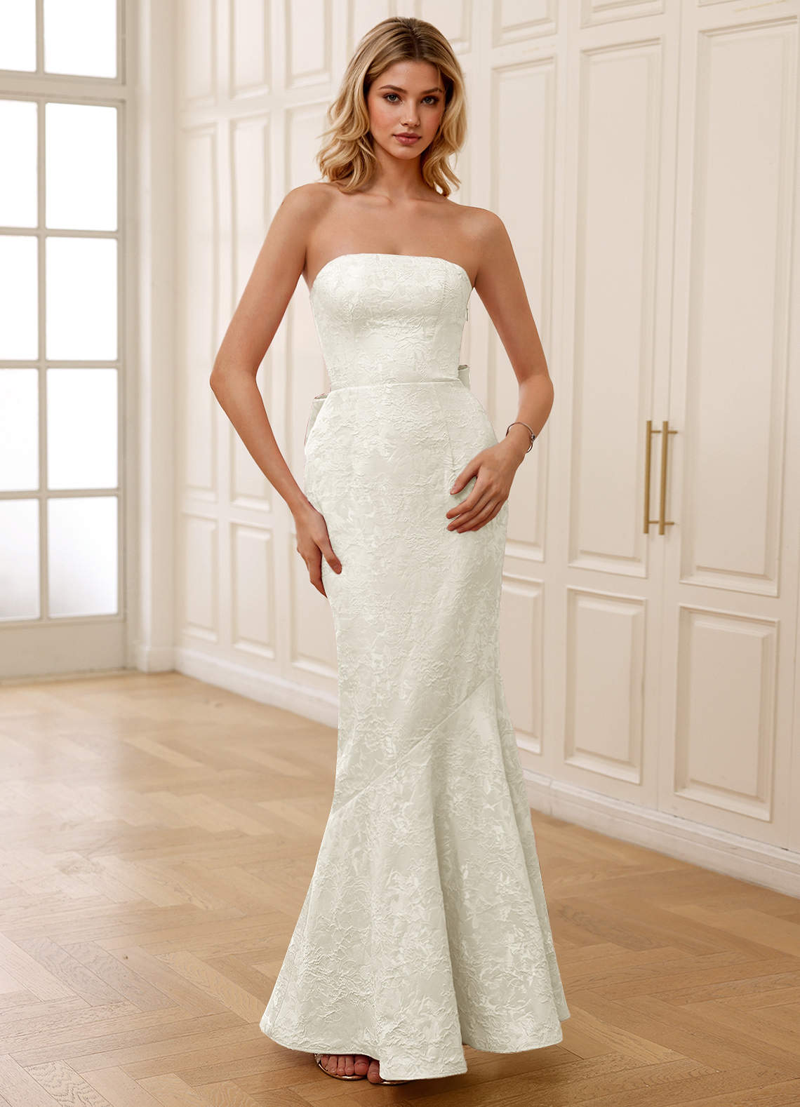 Jiral Cream Mermaid Jacquard Prom Dress