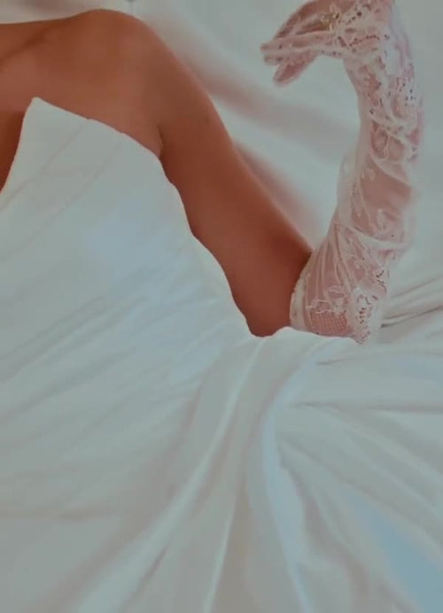 Diamond White Ball-Gown Strapless Satin Dress