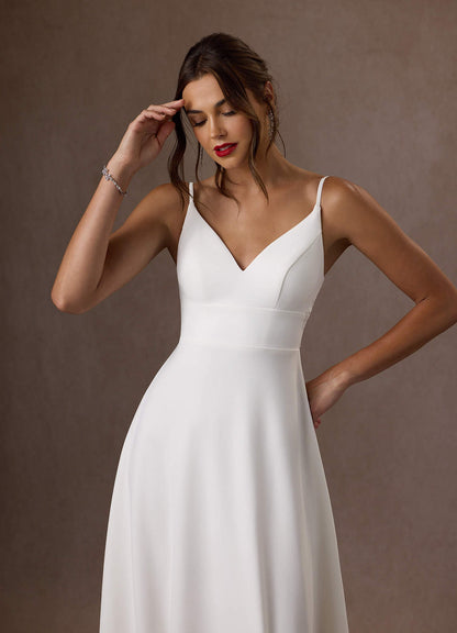 Diamond White A-Line V-Neck Sequins Stretch Crepe Dress