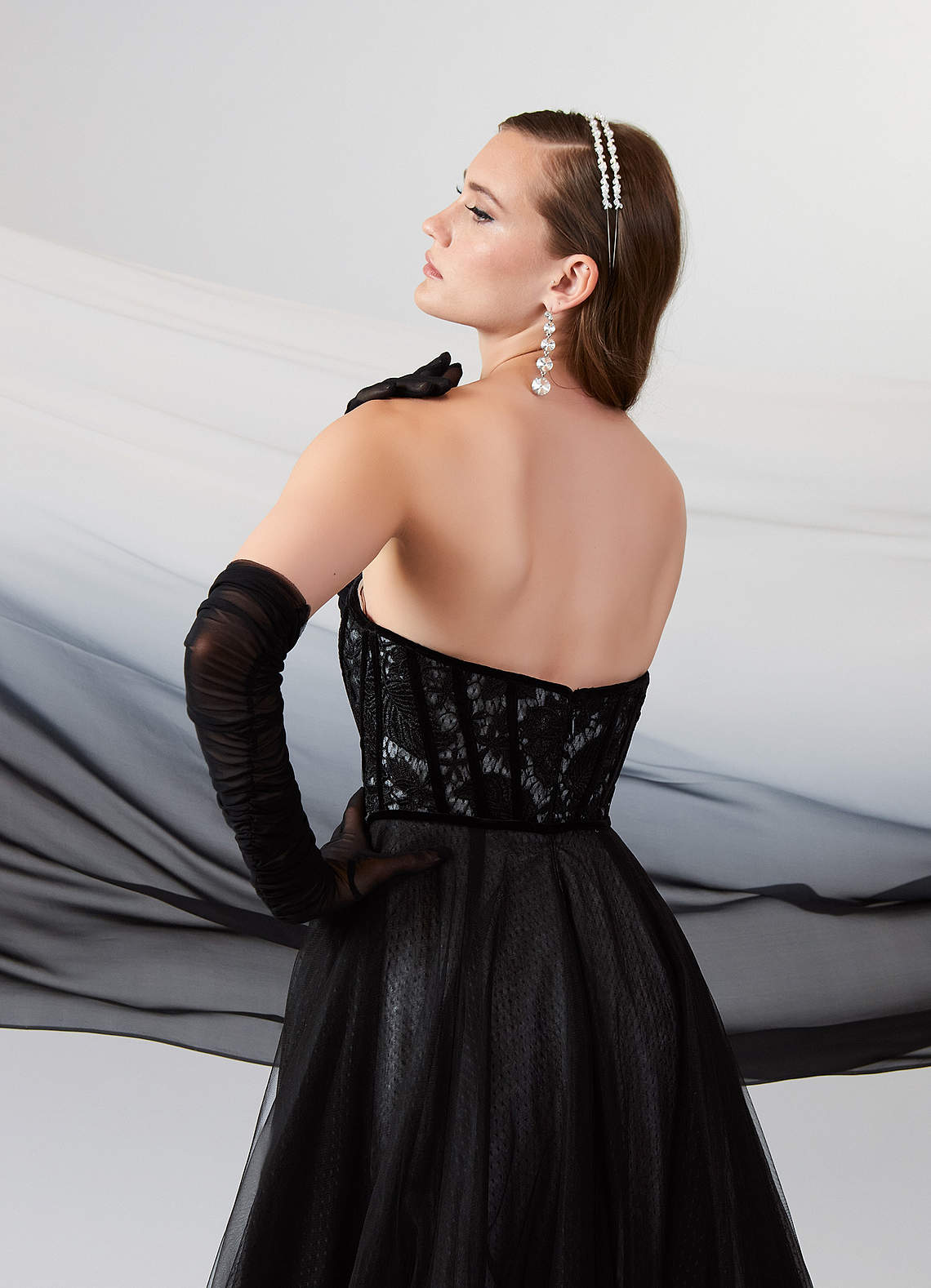 Black Diamond White Ball-Gown Lace Tulle Dress