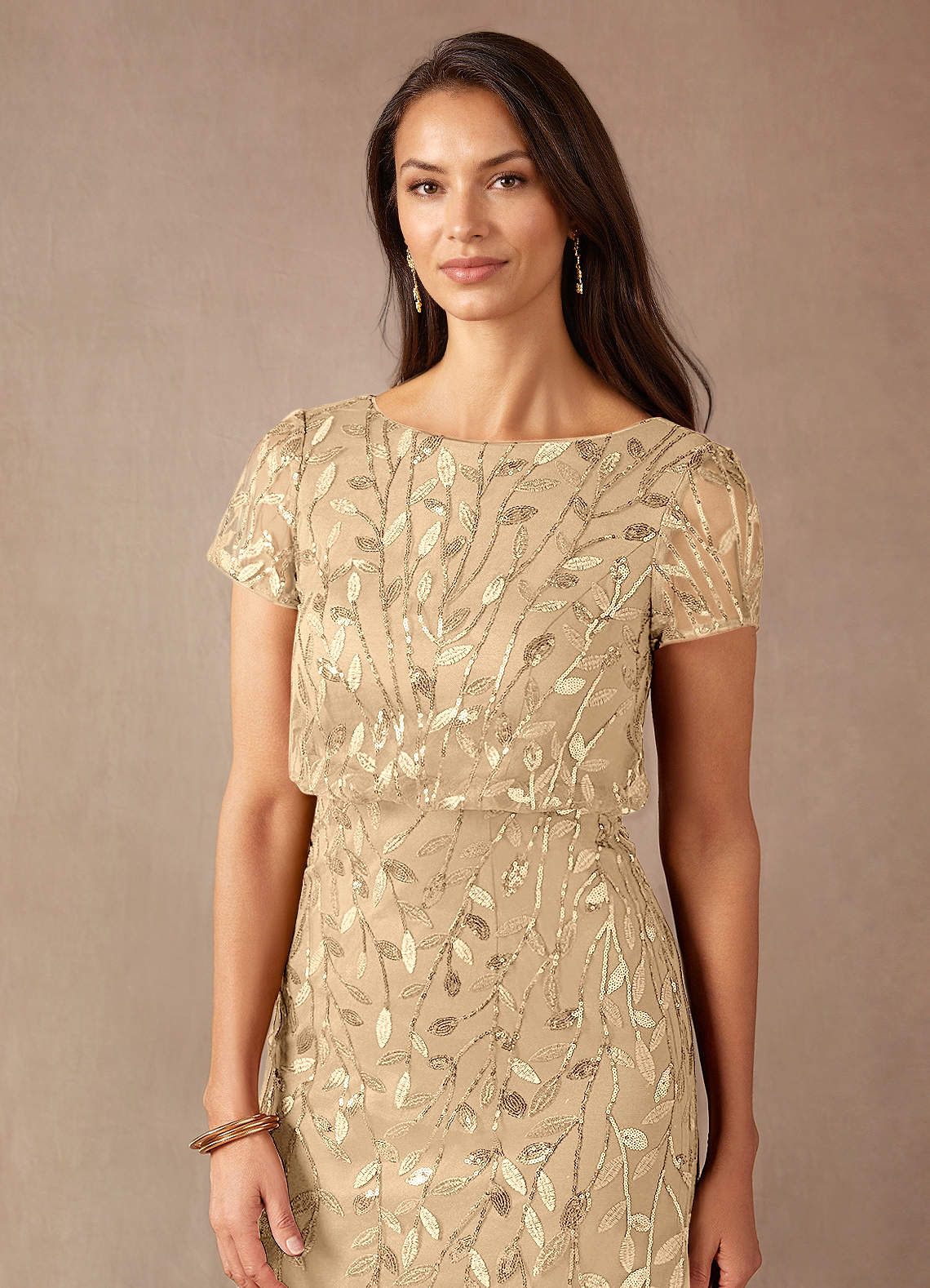 Champagne A-Line Sequins Dress