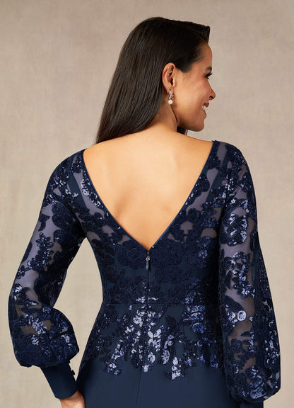 Dark Navy Mermaid Sequins Lace Dress