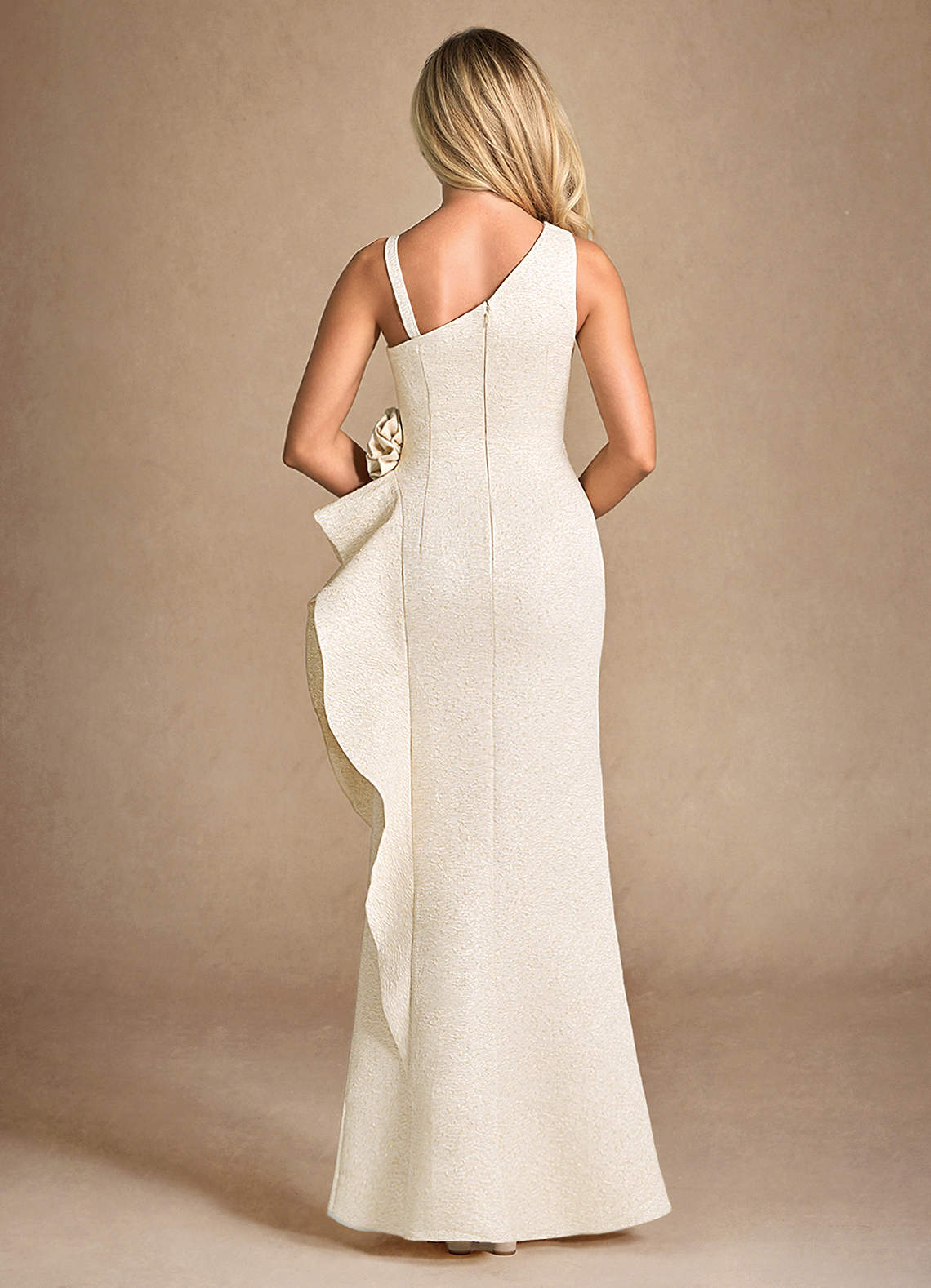 Light Gold Jacquard Mermaid One Shoulder Metallic Jacquard Dress