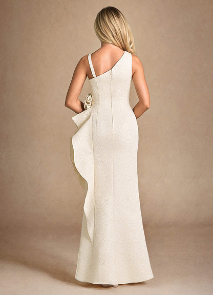 Light Gold Jacquard Mermaid One Shoulder Metallic Jacquard Dress