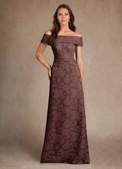 Espresso A-Line Off the Shoulder Floral Burnout Dress