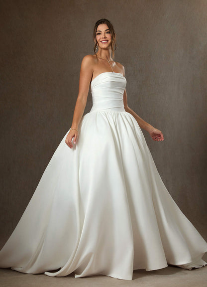 Diamond White Ball-Gown Strapless Matte Satin Dress