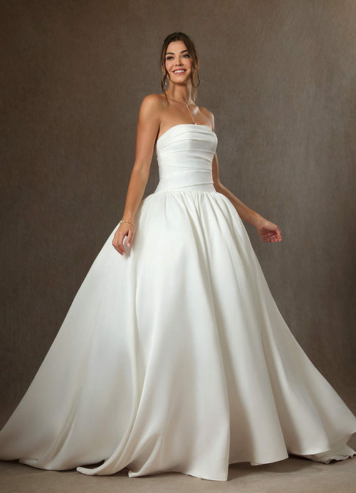 Diamond White Ball-Gown Strapless Matte Satin Dress