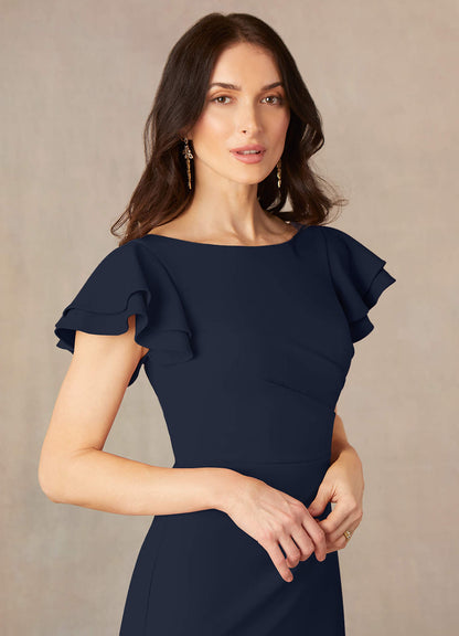 Dark Navy Mermaid Scoop Ruched Stretch Crepe Dress