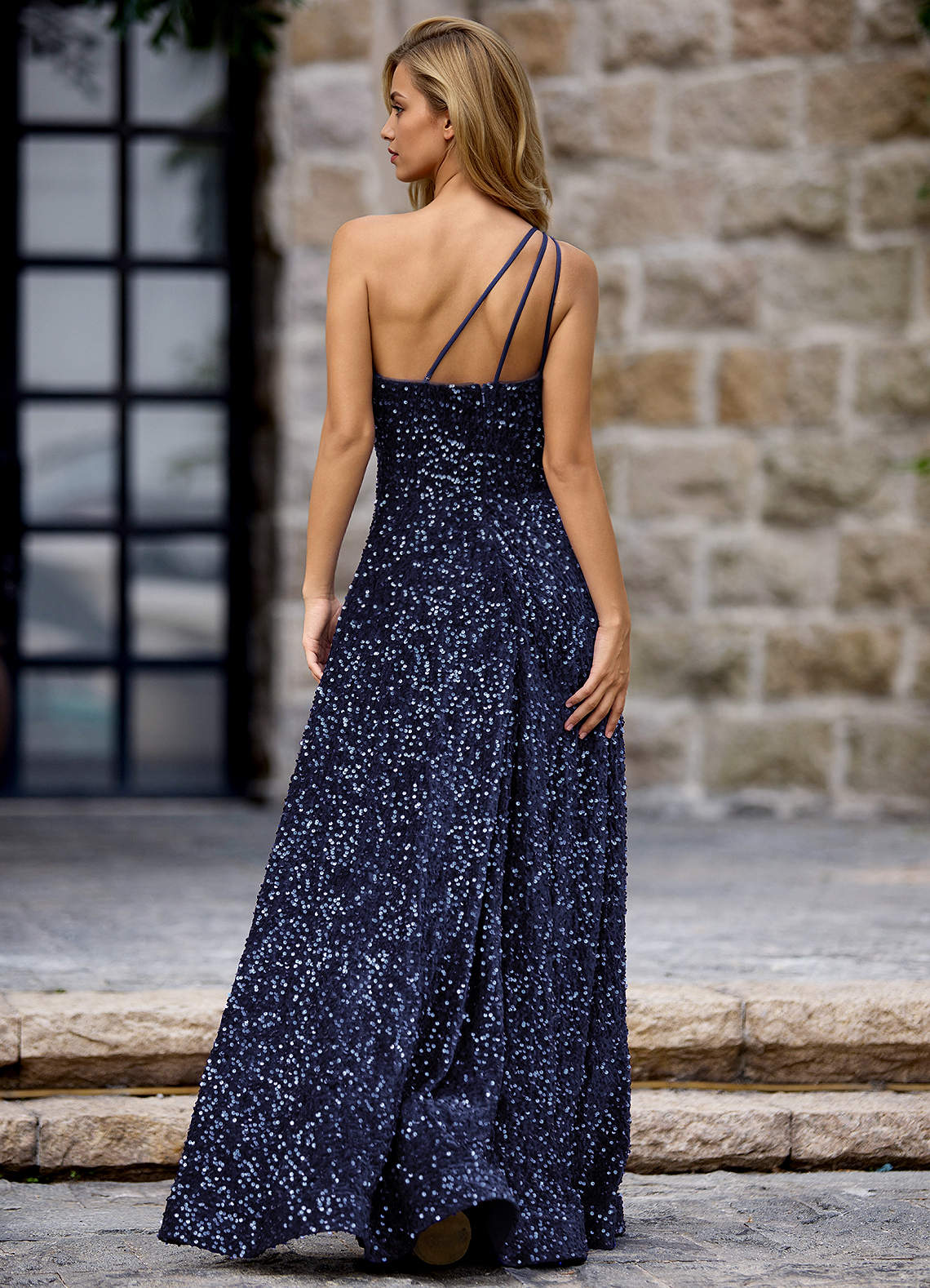 Opulent Navy Velvet Sequins Prom Dress  Dress