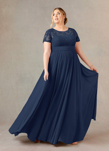 Dark Navy A-Line Lace Chiffon Dress