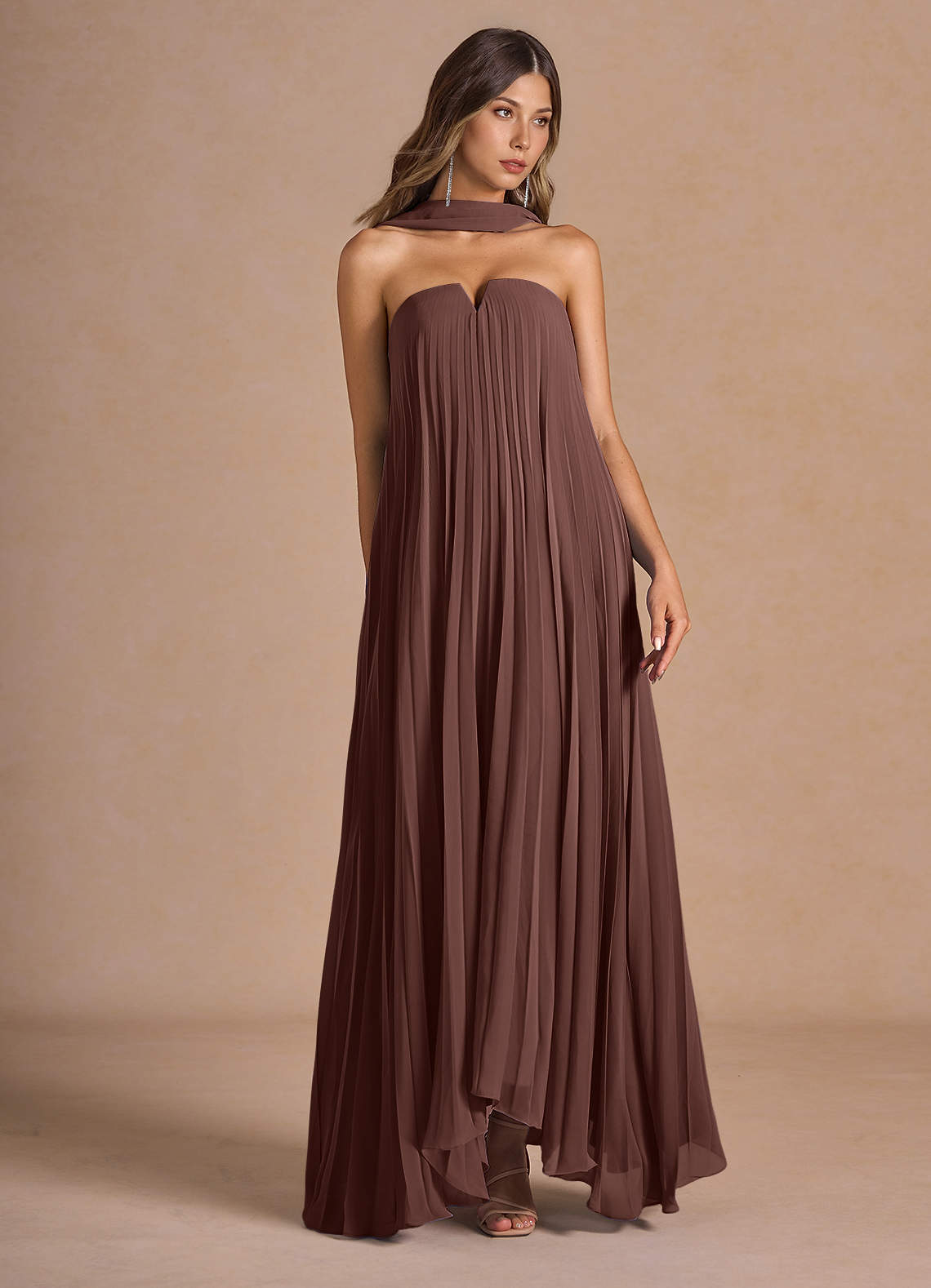 Nahla Mocha Coco Allover Pleated Maxi Dress  Dress