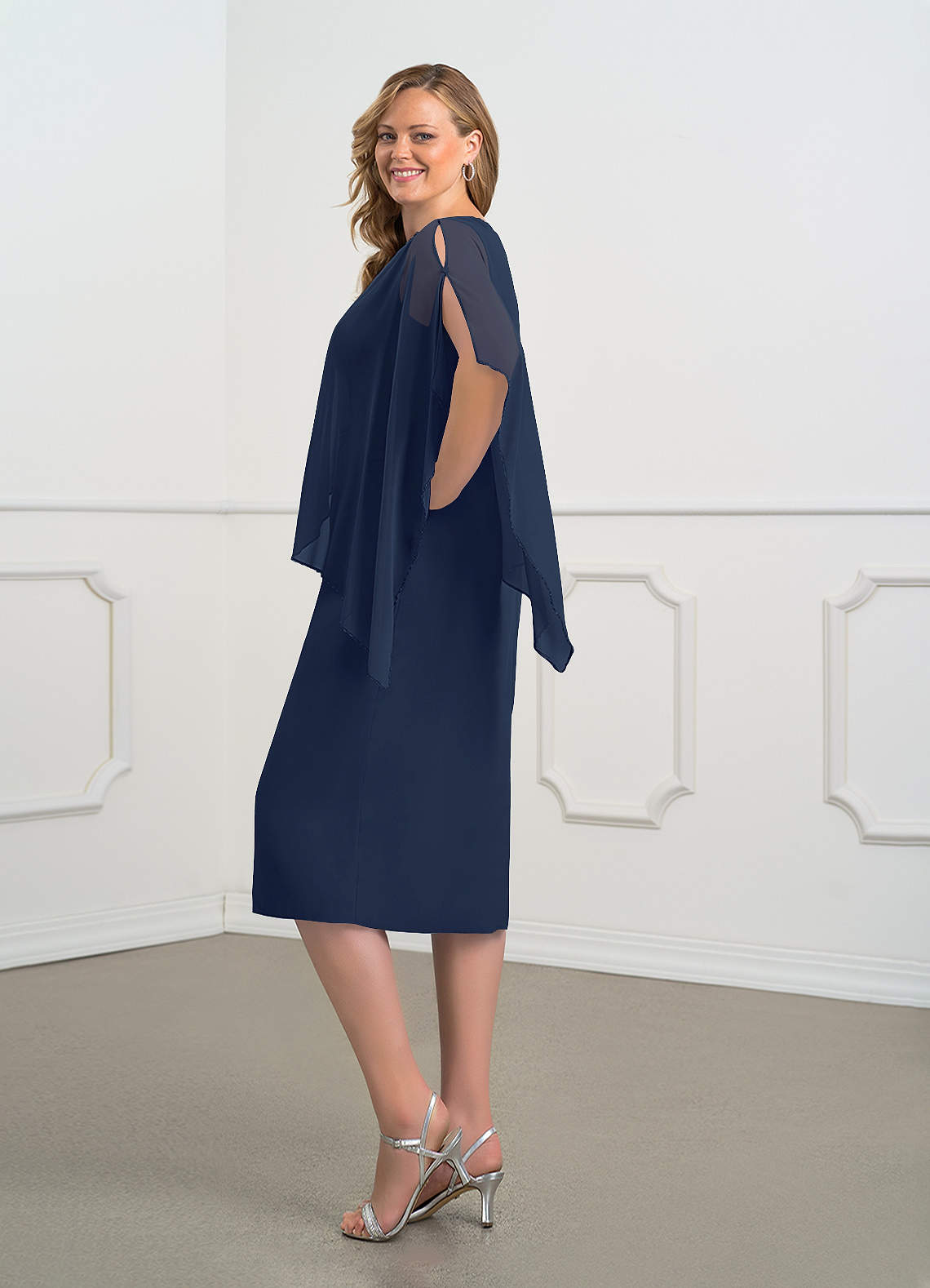 Dark Navy Sheath Sequins Chiffon Dress