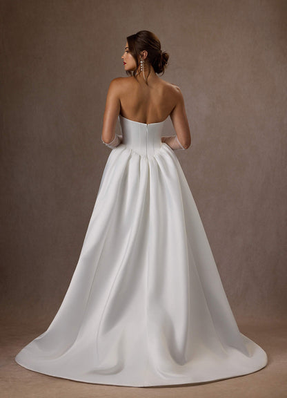 Diamond White Ball-Gown Strapless Satin Dress