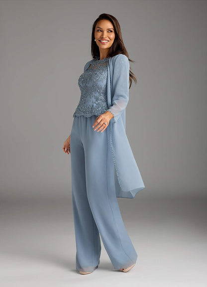 Dusty Blue Jumpsuit/Pantsuit Sequins Chiffon Dress