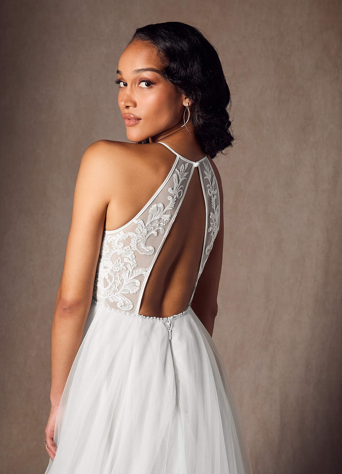 Diamond White A-Line Halter Sequins Tulle Dress