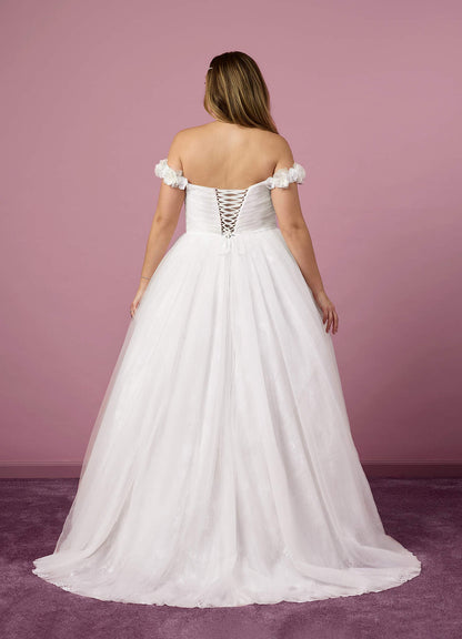 Diamond White A-Line Off the Shoulder Tulle Dress Diamond White