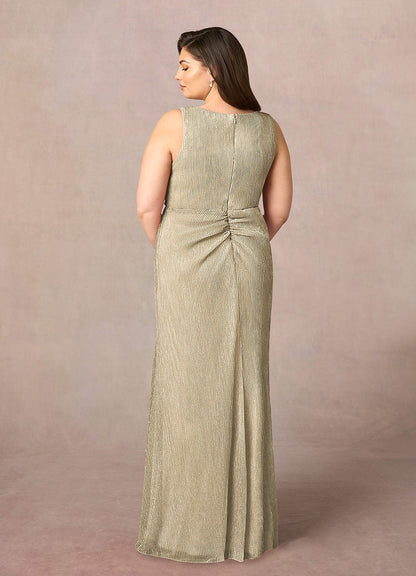 Champagne Gold A-Line Ruched Metallic Mesh Dress