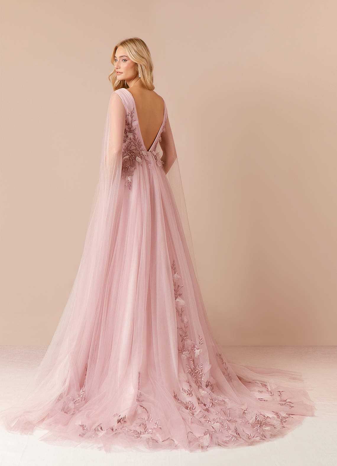 Vintage Mauve Blushing Pink A-Line Sequins Tulle Dress