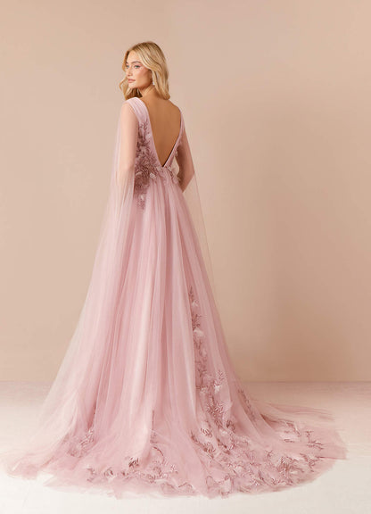 Vintage Mauve Blushing Pink A-Line Sequins Tulle Dress