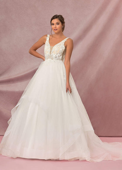 Diamond White Champagne Ball-Gown Sequins Tulle Dress